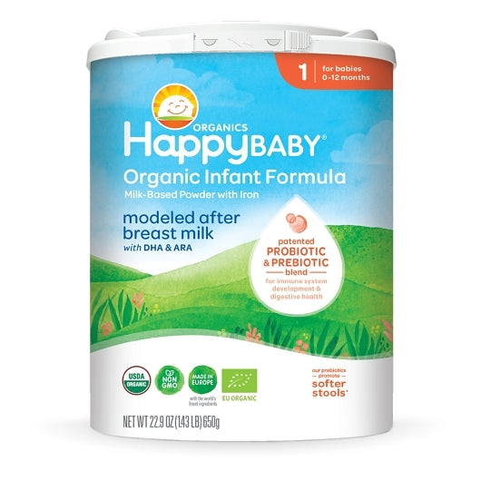 Happy Baby Organic Non-GMO Milk-Based Powder Infant Formula Stage 1 Tub with Iron, 6 x 22.9 oz Case - Baby Food - image 