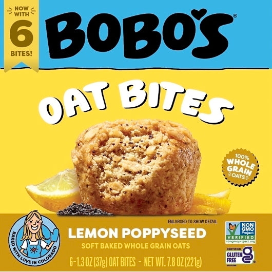Bobo's Lemon Poppyseed Oat Bites On The Go Snack, 6 x 7.8 oz Case - Snack Bars & Granola Bars