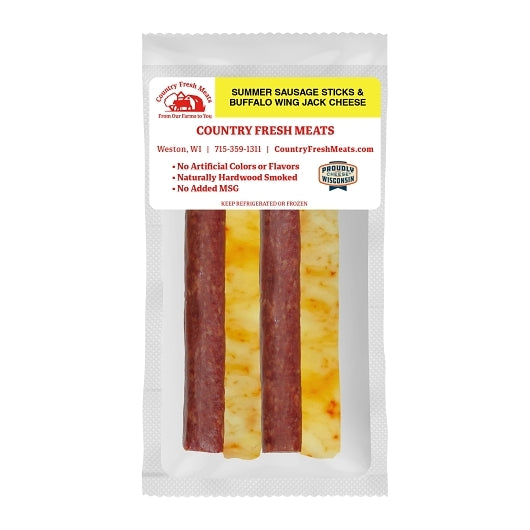 Country Fresh Meats Summer Sausage Sticks With Buffalo Wing Cheese, 6 x 8 x 3 oz Case - Frozen Meat & Seafood