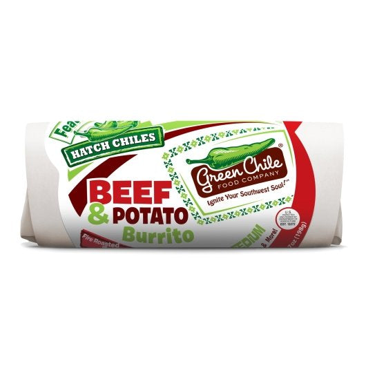 Green Chile Food Beef, Potato, Green Chile & Cheddar Burrito, 12 x 1 each Case - Frozen Potatoes Sides