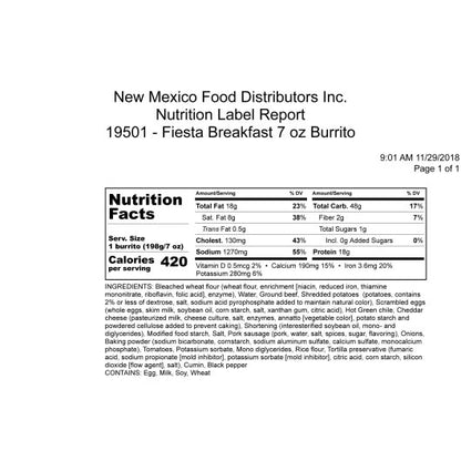 Green Chile Food Fiesta Beef, Sausage, Egg, Cheddar & Hashbrown Breakfast Burrito, 12 x 1 each Case - DOT product image 2