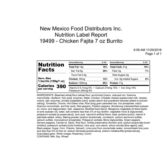 Green Chile Food CHICKEN FAJITA WITH CHEDDAR Burrito, 12 x 1 each Case - DOT product image 2