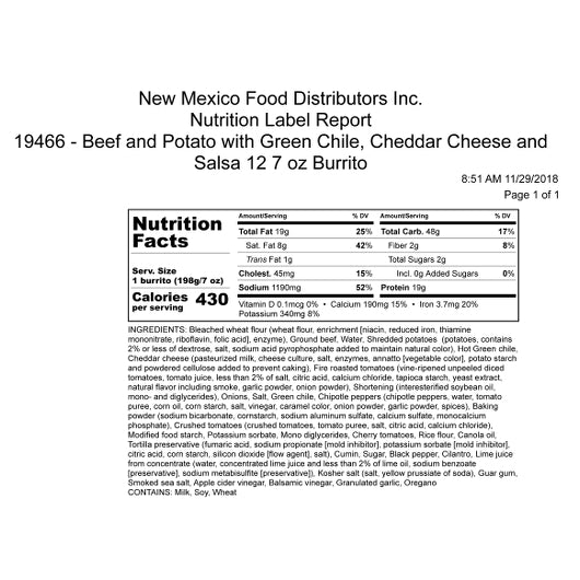Green Chile Food BEEF, POTATO, GREEN CHILE & CHEDDAR Burrito, 12 x 1 each Case - DOT product image 5