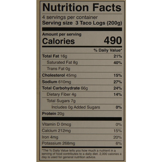 Original Taco Logs Taco Beef, Cheese, Black Bean & Salsa Filled Premium Egg Rolls, 1 x 72 each Case - DOT product image 7