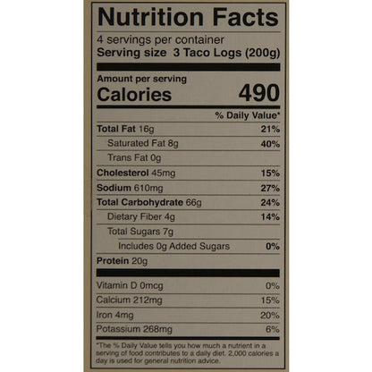 Original Taco Logs Taco Beef, Cheese, Black Bean & Salsa Filled Premium Egg Rolls, 1 x 72 each Case - DOT product image 7