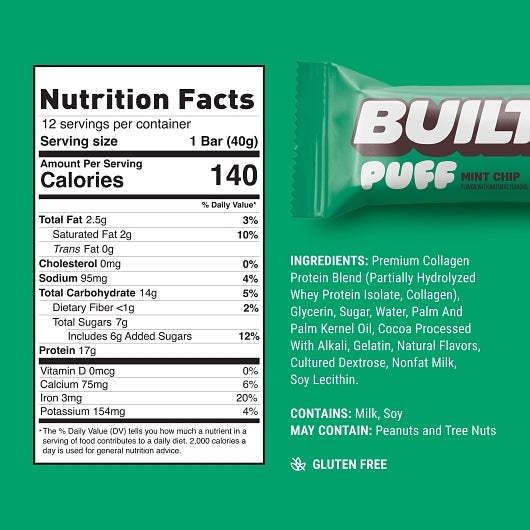 Built Mint Chip Puff, 6 x 5.64 oz Case - Snack Bars & Granola Bars - image 2