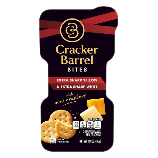 Cracker Barrel Extra Sharp Yellow Cheddar & Extra Sharp White Cheddar Bites With Mini Crackers, 2 x 5 x 1.58 oz Case