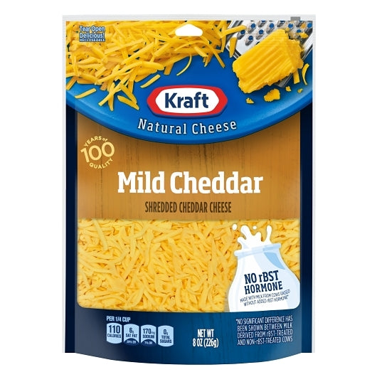 Kraft Mild Cheddar Shredded Cheese Bag, 12 x 8 oz Case - Disposables