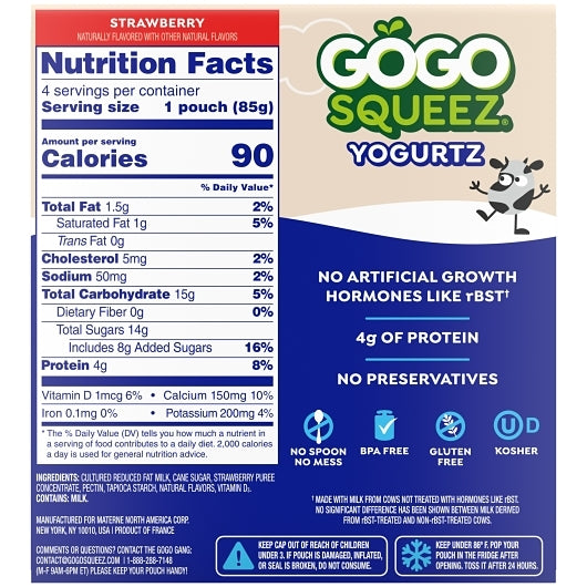 Gogo Squeez YOGURT SQUEEZE STRAWBERRY, 12 x 11.99 oz Case - DOT product image 3