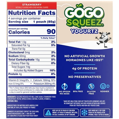 Gogo Squeez YOGURT SQUEEZE STRAWBERRY, 12 x 11.99 oz Case - DOT product image 3
