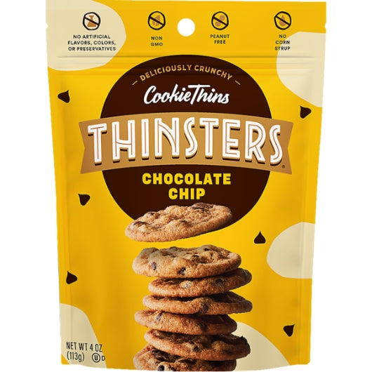 Thinsters Chocolate Chip Cookie Thins, 12 x 4 oz Case - Bakery & Desserts