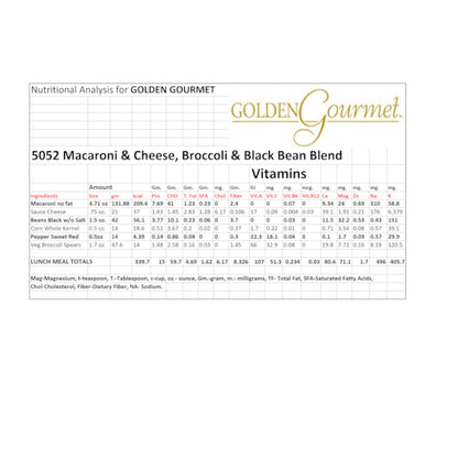 Golden Gourmet Macaroni & Cheese Served With Peas, & Carrots, 20 x 1 ct Case - Prepared Foods