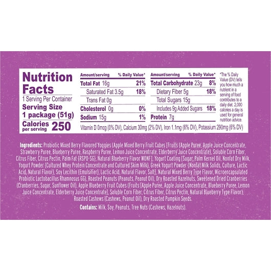 Nature's Garden Probiotic Mixed Berry Yoggies Trail Mix Single Serve, 5 x 10 x 1 each Case - Nuts & Seeds