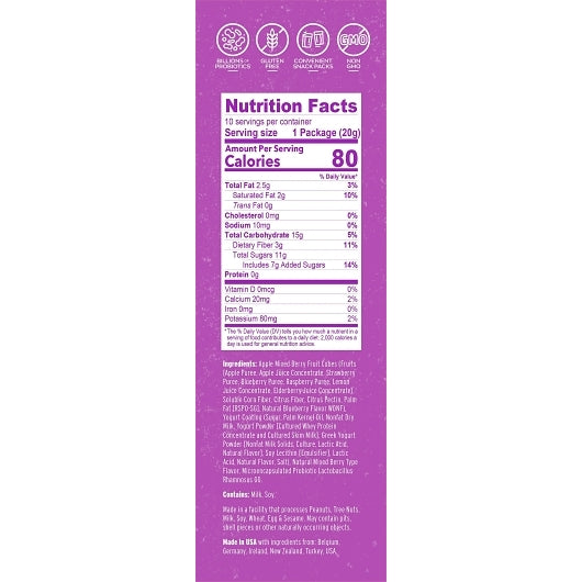 Nature's Garden Probiotic Mixed Berry Yoggies Single Serve Bags, 6 x 12 x 0.7 oz Case - Disposables