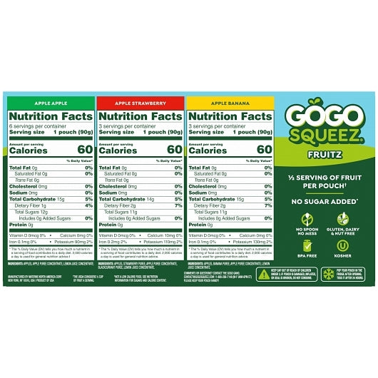 Gogo Squeez Apple, Banana & Strawberry Applesauce Variety Pack, 6 x 12 each Case - DOT product image 5