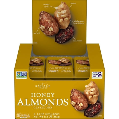 Sahale Glazed Honey Almonds Mix, 12 x 9 x 1.5 oz Case - GS1 open-case image