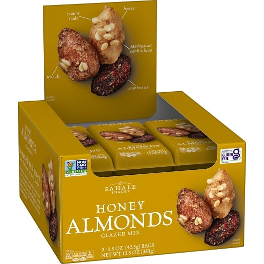 Sahale Glazed Honey Almonds Mix, 12 x 9 x 1.5 oz Case - GS1 open-case image