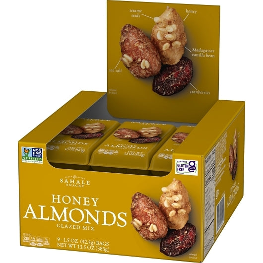 Sahale Glazed Honey Almonds Mix, 12 x 9 x 1.5 oz Case - GS1 open-case image