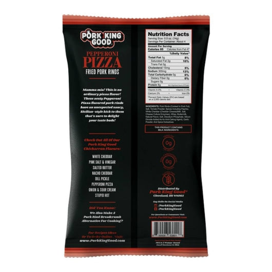 Pork King Good Pepperoni Pizza Pork Rinds Single Serve Bag, 12 x 1.75 oz Case - Prepared Foods