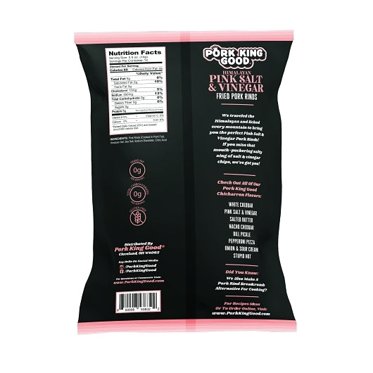 Pork King Good Himalayan Pink Salt & Vinegar Pork Rinds Party Size Bag, 6 x 7 oz Case - Meat Snacks