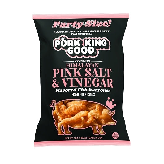 Pork King Good Himalayan Pink Salt & Vinegar Pork Rinds Party Size Bag, 6 x 7 oz Case - Meat Snacks - image 2