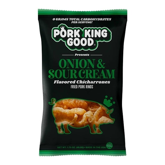 Pork King Good Onion & Sour Cream Pork Rinds Single Serve Bag, 12 x 1.75 oz Case - Meat Snacks - image 2