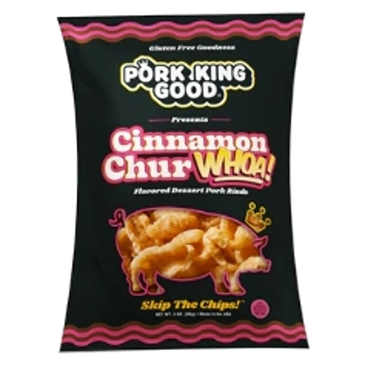 Pork King Good Cinnamon Churwhoa Pork Rinds Single Serve Bag, 12 x 1.75 oz Case - Meat Snacks