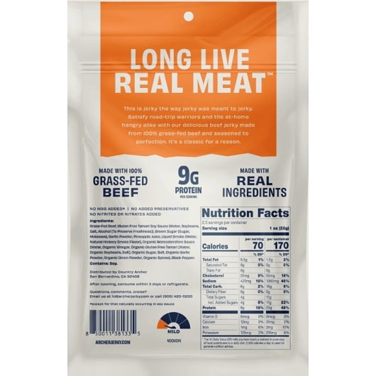 Country Archer Jerky Co Original Grass-Fed Beef Jerky, 12 x 2.5 oz Case - DOT product image 2