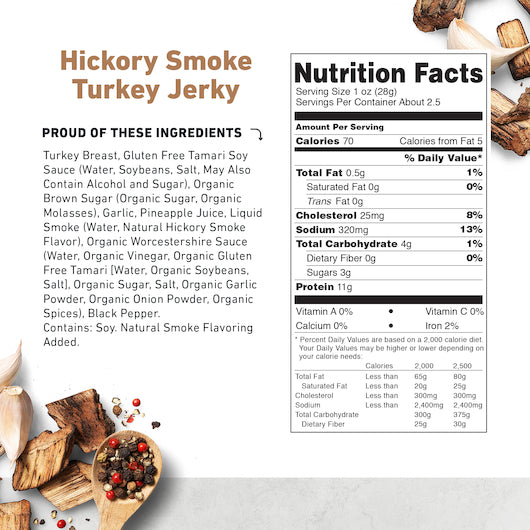 Country Archer Jerky Co Hickory Smoke Turkey Jerky, 12 x 2.5 oz Case - Meat Snacks