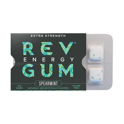 Rev Gum Caffeinated Extra Strength Spearmint Gum, 16 x 12 x 13.8 GR Case - Candy & Confections
