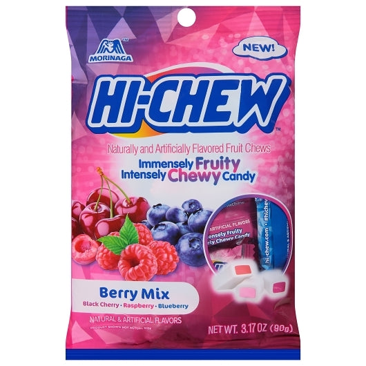 Hi-Chew Black Cherry, Raspberry, and Blueberry Peg Bag Display Ready, 6 x 3.17 oz Case - Candy & Confections