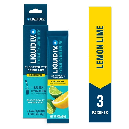 Liquid I.V. Lemon Lime Hydration Multiplier Electrolyte Drink Mix 3 Count, 8 x 6 x 1.69 oz Case - Pantry Ingredients