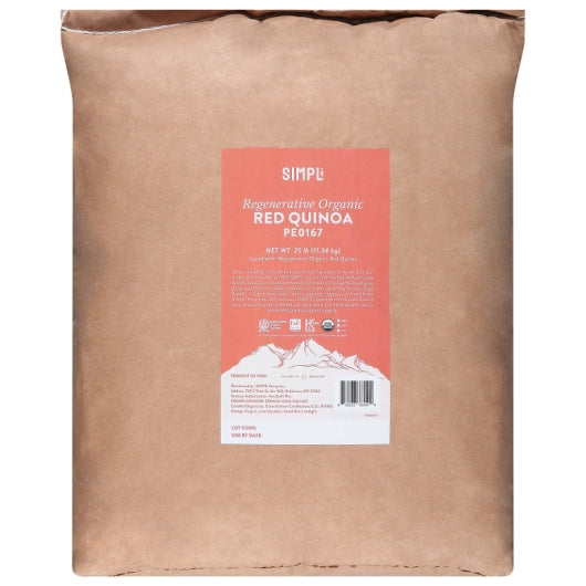 Simpli Regenerative Organic Red Quinoa Bulk, 1 x 25 lb Case - Rice & Grains