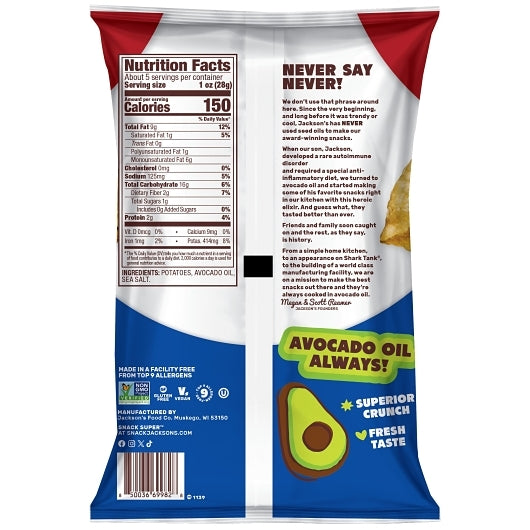 Jackson's Sea Salt Kettle Potato Chip in Avocado Oil Case, 12 x 5 oz Case - Pantry Ingredients - image 2