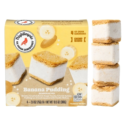 Nightingale, Inc. Baked From Scratch Banana Pudding Chomp Size Ice Cream Sandwiches, 7 x 11.85 oz Case - Frozen Fruit