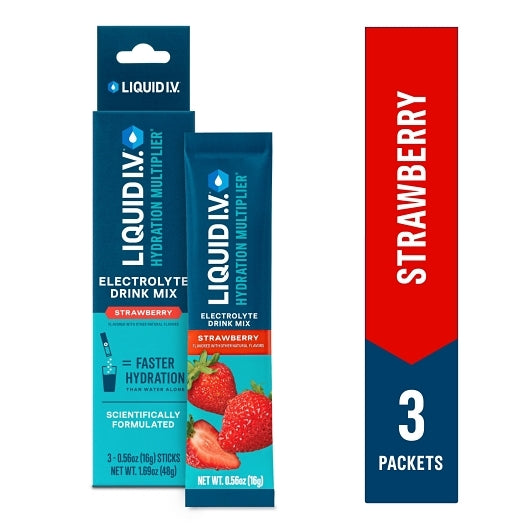 Liquid I.V. Strawberry Hydration Multiplier Electrolyte Drink Mix 3 Count, 8 x 6 x 1.69 oz Case - Pantry Ingredients