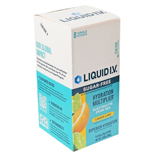 Liquid I.V. Sugar Free Lemon Lime Hydration Multiplier Electrolyte Drink Mix 8 Count, 12 x 8 x 0.459 oz Case - Pantry