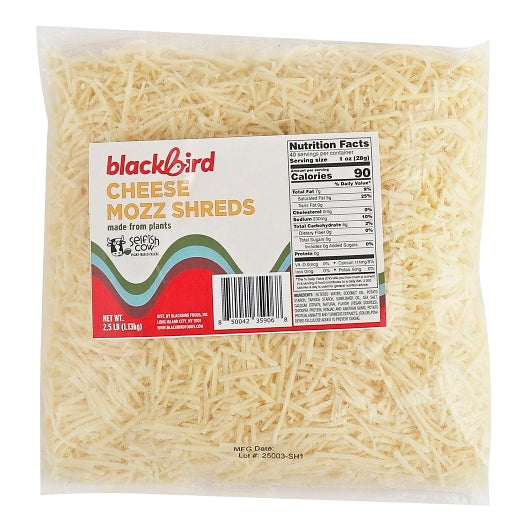 Blackbird Foods Plant-Based Mozzarella Shreds, 4 x 2.5 lb Case - Cheese & Dairy