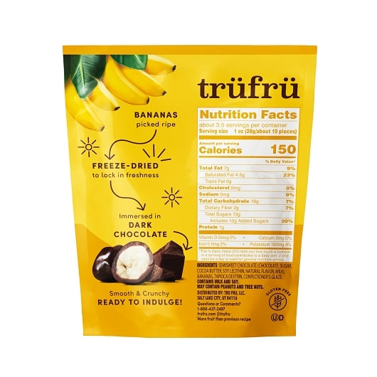 Tru Fru Freeze-Dried Bananas In Dark Chocolate, 6 x 3.4 oz Case - Candy & Confections