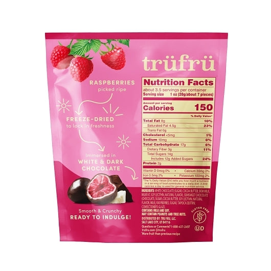 Tru Fru Freeze-Dried Raspberries In White & Dark Chocolate, 6 x 3.4 oz Case - Candy & Confections - image 2