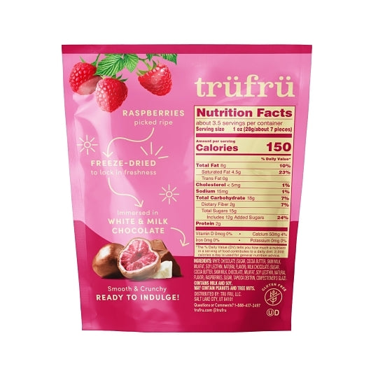 Tru Fru Freeze-Dried Raspberries In Milk & White Chocolate, 6 x 3.4 oz Case - Candy & Confections