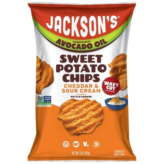 Jackson's Wavy Cheddar & Sour Cream Flavor Sweet Potato Chips In Avocado Oil, 12 x 5 oz Case - Snacks