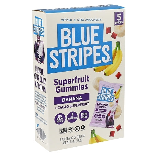 Blue Stripes Banana & Cacao Fruit Superfruit Gummies, 6 x 3.5 oz Case - Candy & Confections