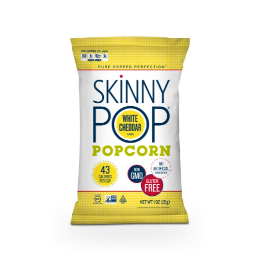 SkinnyPop Gluten Free White Cheddar, 12 x 1 oz Case - Popcorn, Pretzels & Snack Mix