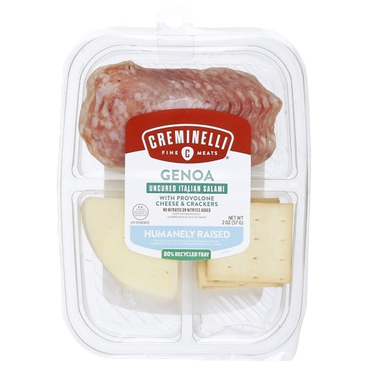 Creminelli Fine Meats Uncured Italian Genoa Salami with Provolone & Crackers, 12 x 1 each Case - Crackers & Grahams