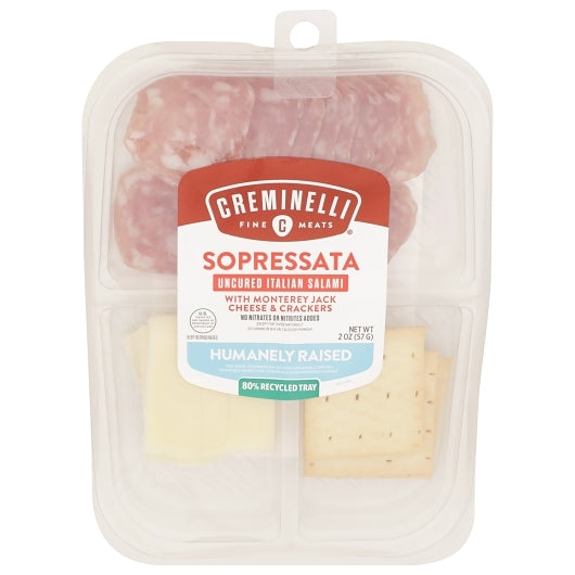 Creminelli Fine Meats Sopressata, Monterey Jack & Crackers Snack Pack, 12 x 2 oz Case - Crackers & Grahams