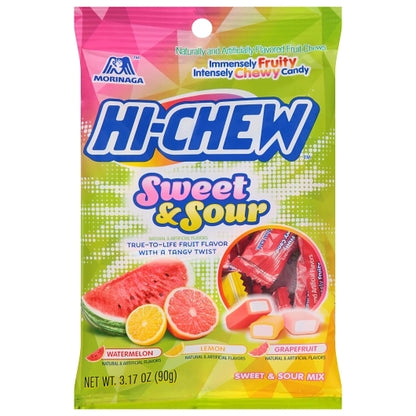 Hi-Chew Sweet And Sour Mix Candy Gummy Candy Peg Bag, 6 x 3.17 oz Case - Candy & Confections