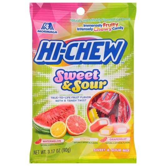 Hi-Chew Sweet And Sour Mix Candy Gummy Candy Peg Bag, 6 x 3.17 oz Case - Candy & Confections