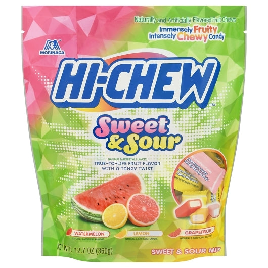 Hi-Chew Sweet & Sour Gummy Candy Stand Up Pouch, 4 x 12.7 oz Case - Candy & Confections