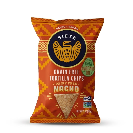 Siete Family Foods Nacho Tortilla Chips, 24 x 1 oz Case - Snacks